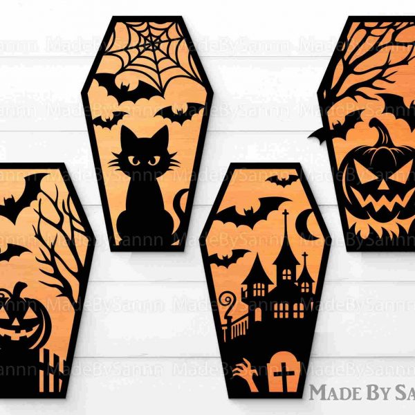 Spooky Halloween Coffin Svg Bundle Pumpkin Black Cat Spooky House