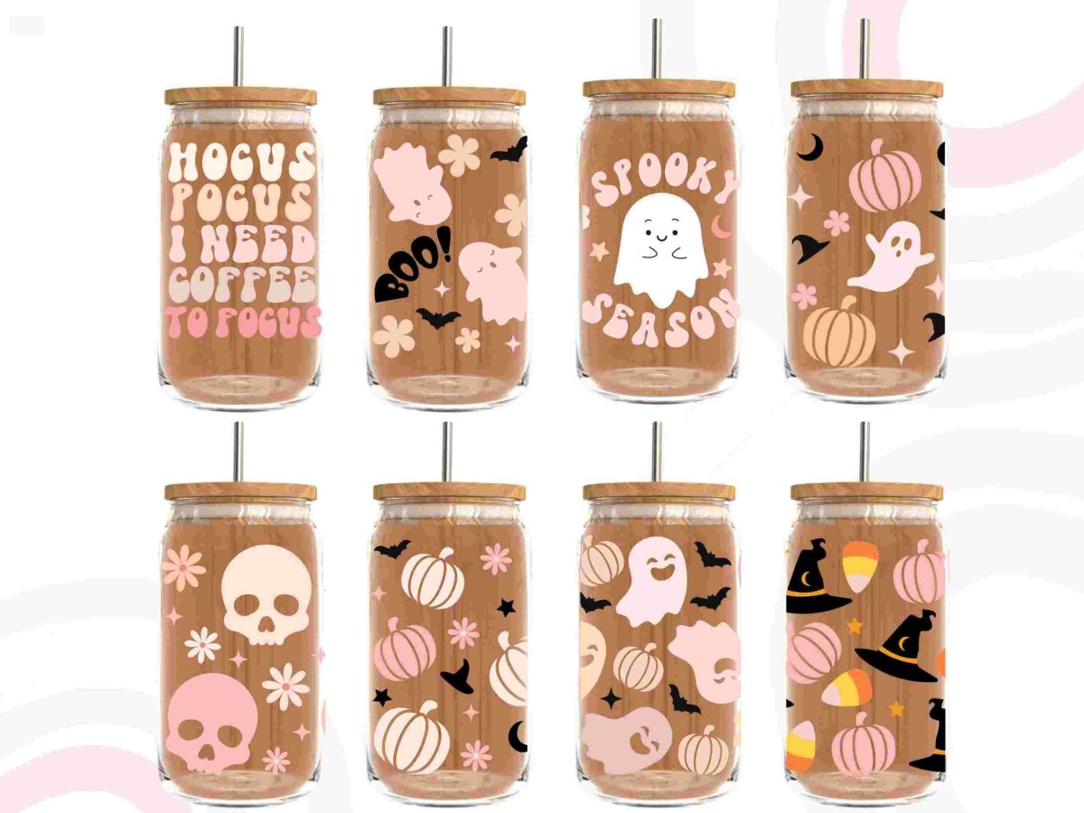 Spooky Halloween Designs 8 svg Glass Wraps Bundle Ghost Beer Can