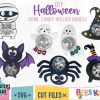 Spooky Halloween Dome Candy Holder Svg with Ghost Witch Bat Spider