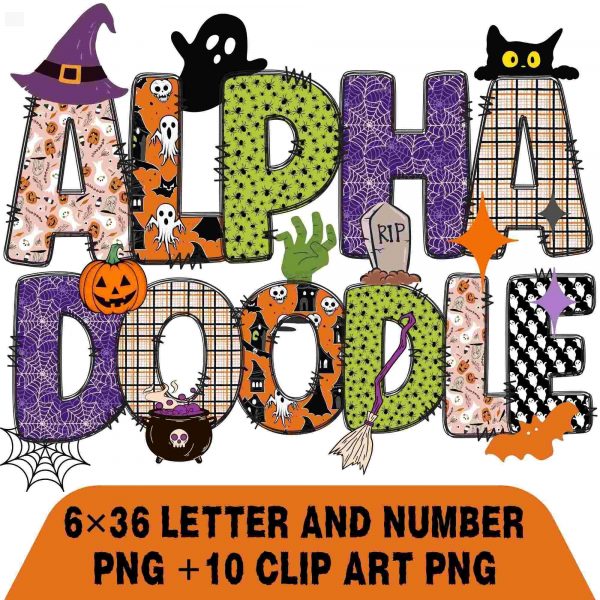 Spooky Halloween Doodle Alphabet Set PNG Files Included