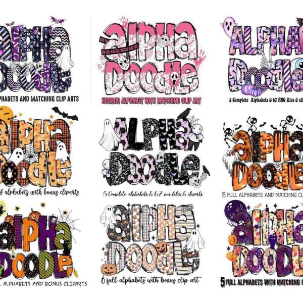 Spooky Halloween Doodle Bundle with Clip Art PNGs for Custom Names