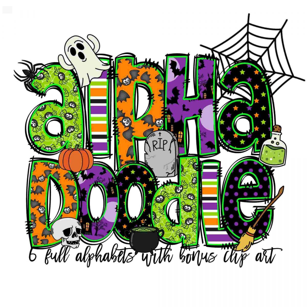 Spooky Halloween Doodle Letters Create with Clip Art PNGs