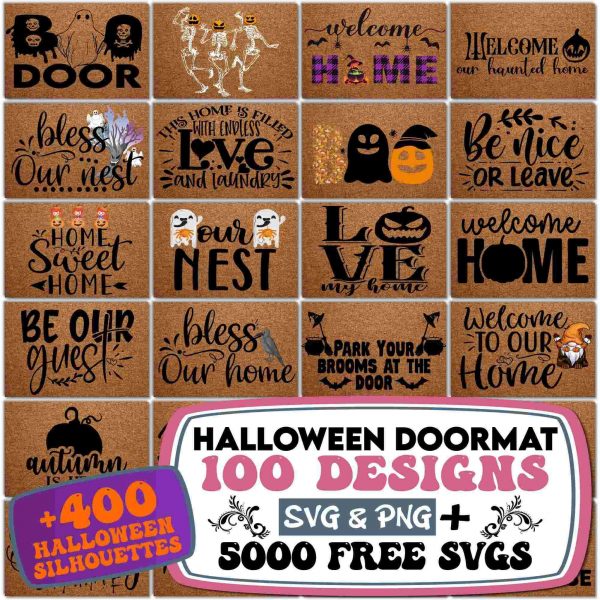 Spooky Halloween Doormat Bundle Digital Download Welcome Sign Svg