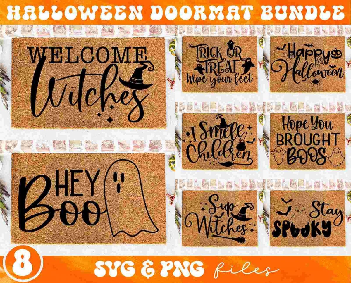 Spooky Halloween Doormat Bundle Welcome Sign Trick or Treat Bring