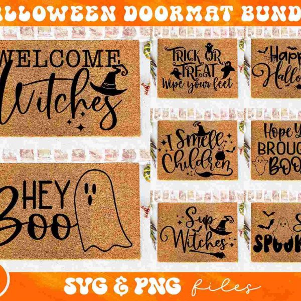 Spooky Halloween Doormat Bundle Welcome Sign Trick or Treat Bring