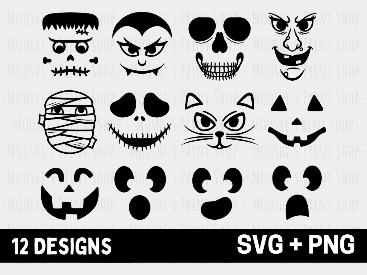 Spooky Halloween Faces Clipart Bundle Monster Witch Ghost Vampire