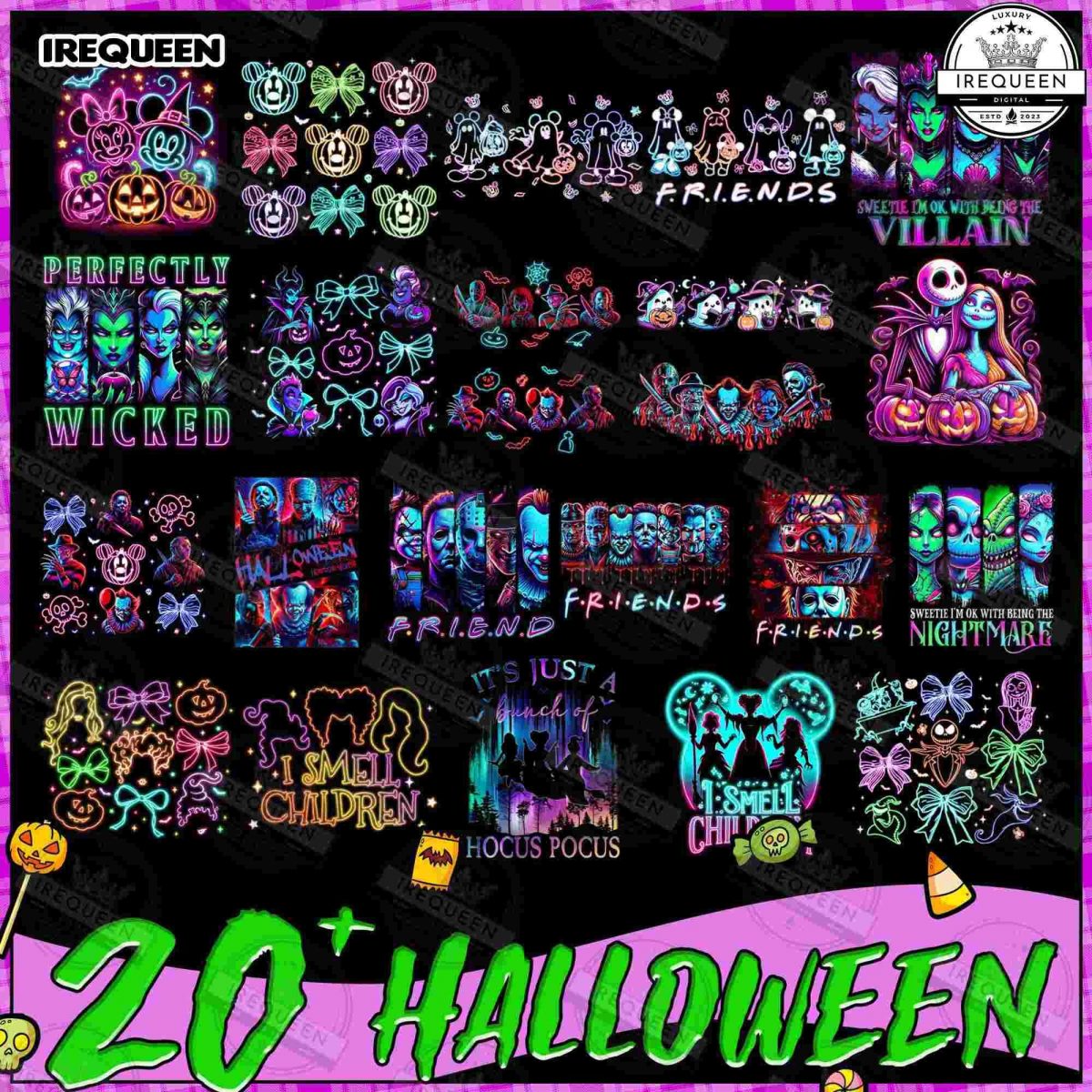 Spooky Halloween Friends 20 Neon PNG Designs for Shirts More