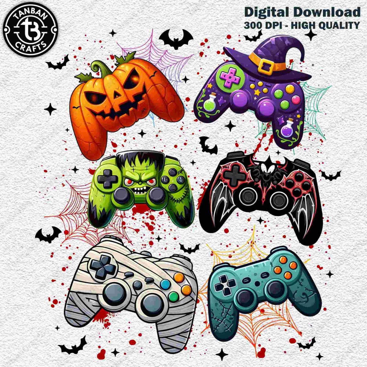 Spooky Halloween Gaming Controller SVG Skeleton Zombie Sublimation