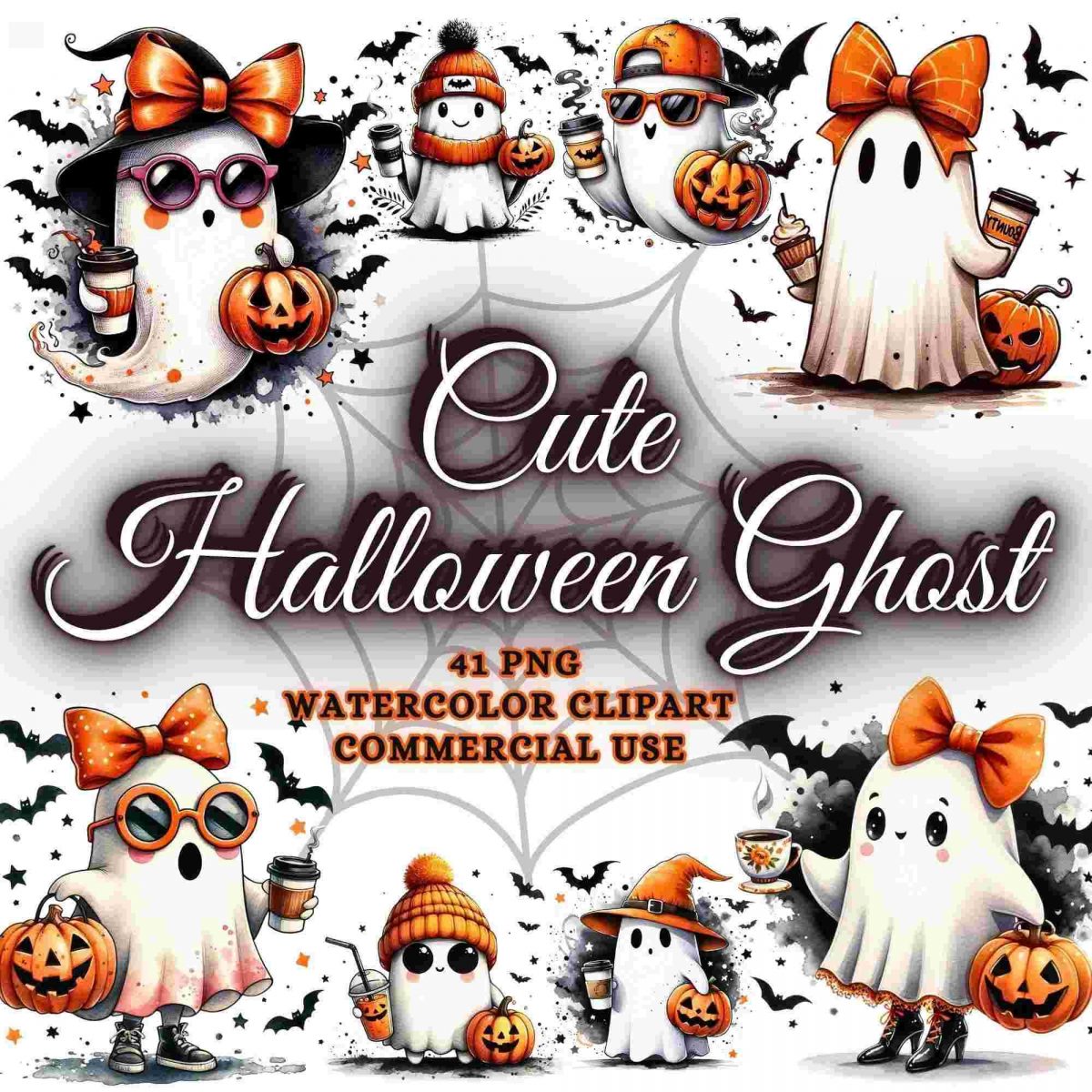 Spooky Halloween Ghost Clipart Bundle Cute Ghosts Pumpkins and