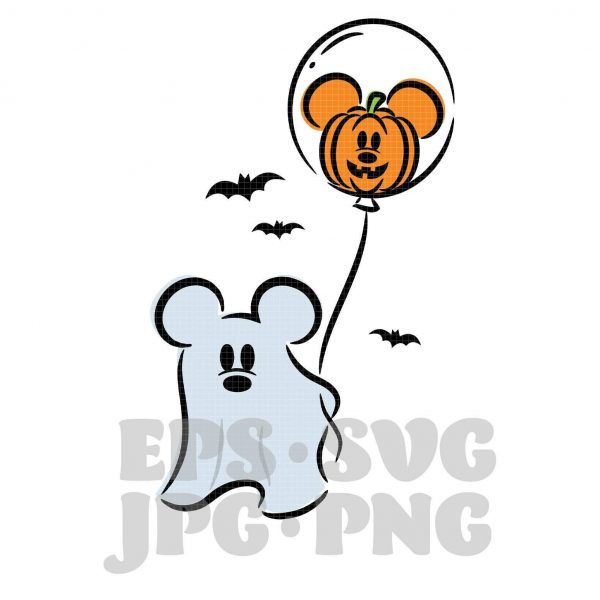 Spooky Halloween Ghost Mouse Balloons EPS PNG Svg