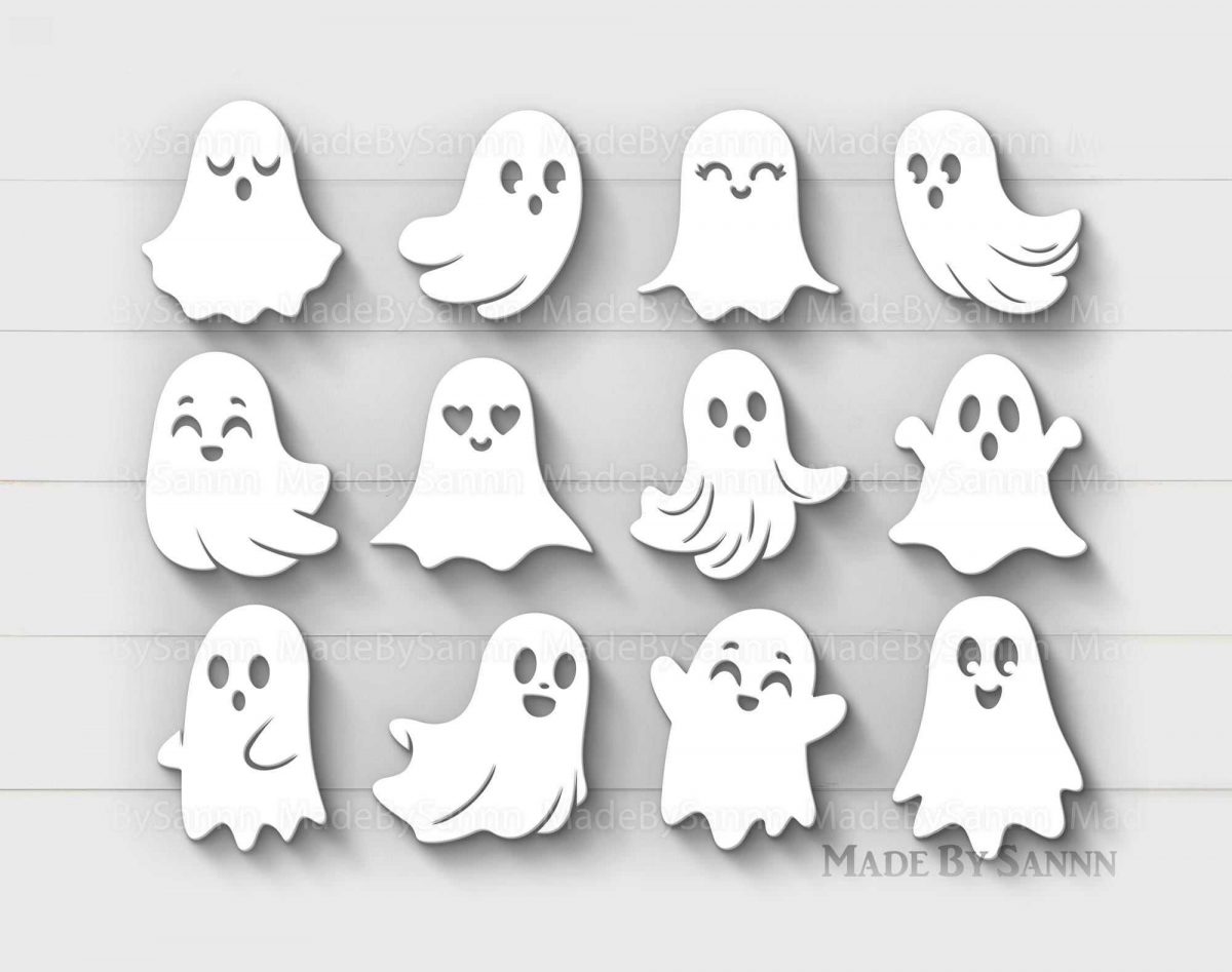 Spooky Halloween Ghosts Bundle SVG 12 Hanging Ghosts Laser Cut File