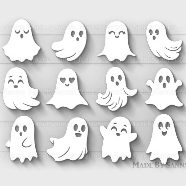 Spooky Halloween Ghosts Bundle SVG 12 Hanging Ghosts Laser Cut File