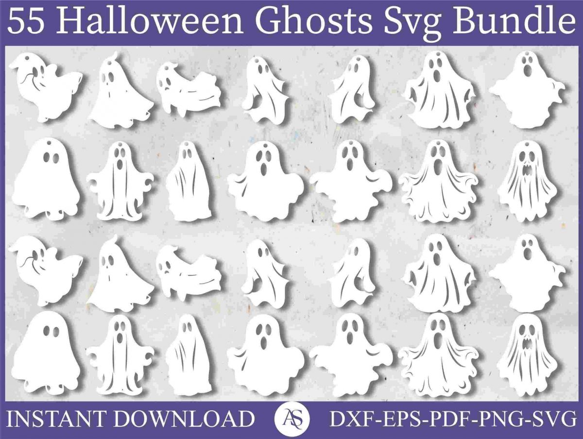 Spooky Halloween Ghosts Bundle SVG 12 Hanging Ghosts Laser Cut File