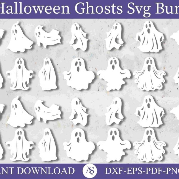 Spooky Halloween Ghosts Bundle SVG 12 Hanging Ghosts Laser Cut File