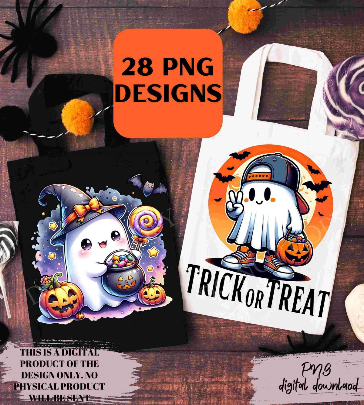 Spooky Halloween Ghosts More 28 PNG Clipart Bundle for Instant