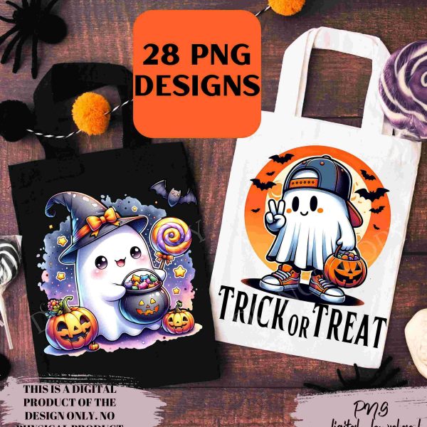 Spooky Halloween Ghosts More 28 PNG Clipart Bundle for Instant