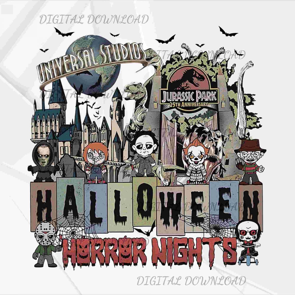 Spooky Halloween Horror Characters at Universal Studios PNG Shirt