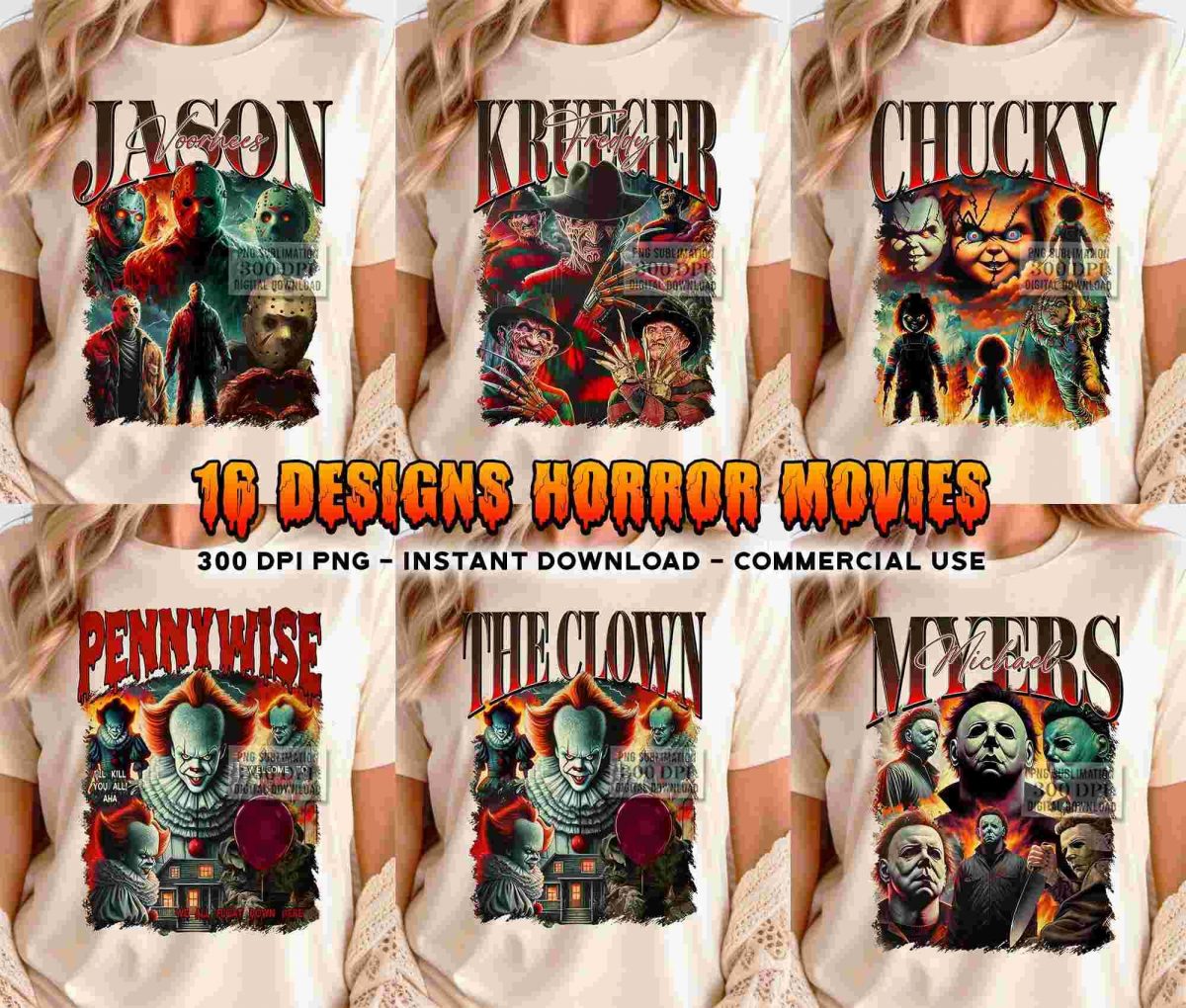 Spooky Halloween Horror Characters Bundle 16 Designs Horror Friends