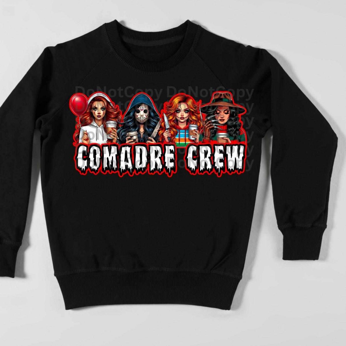 Spooky Halloween Horror Girls Comadre Crew PNG with Red Outline