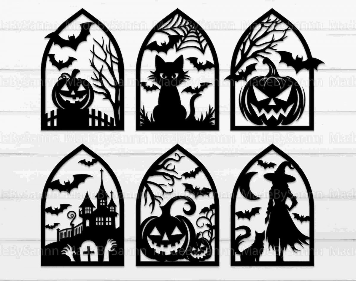 Spooky Halloween House Door Hanger SVG Wooden Decor Haunted Black