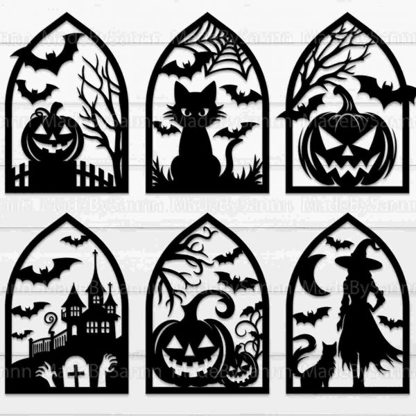 Spooky Halloween House Door Hanger SVG Wooden Decor Haunted Black