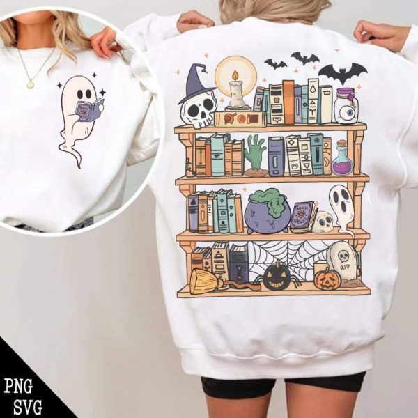 Spooky Halloween Library Ghostly Books for Teachers Book Lovers PNG