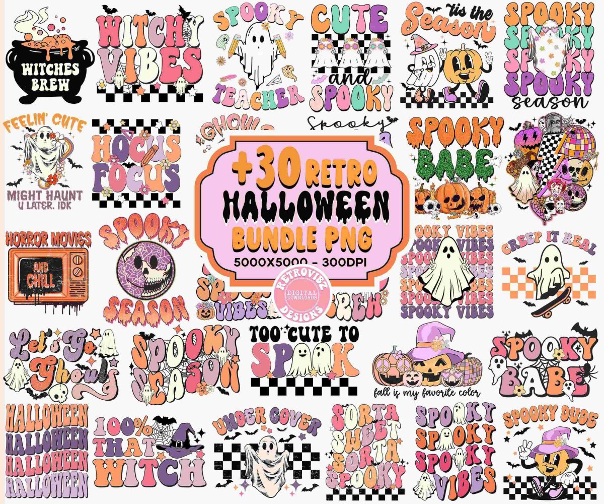 Spooky Halloween Png Bundle Retro Ghosts Pumpkin Tshirt Coquette