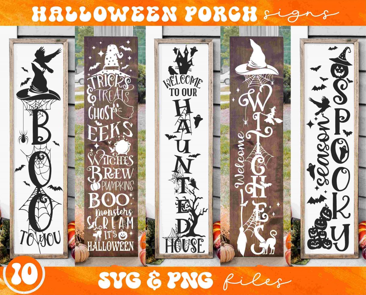 Spooky Halloween Porch Sign Bundle SVGs for Tall Door Welcome Signs