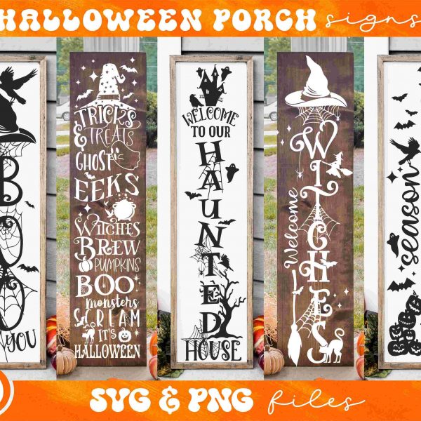 Spooky Halloween Porch Sign Bundle SVGs for Tall Door Welcome Signs