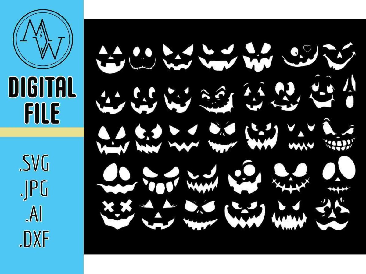 Spooky Halloween Pumpkin Face Bundle 34 Designs SVG PNG AI for CNC