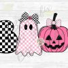 Spooky Halloween Pumpkin Ghost SVG PNG Retro Checker Daisy Design