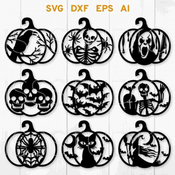 Spooky Halloween Pumpkins Bundle SVG Laser Cut Files for Glowforge