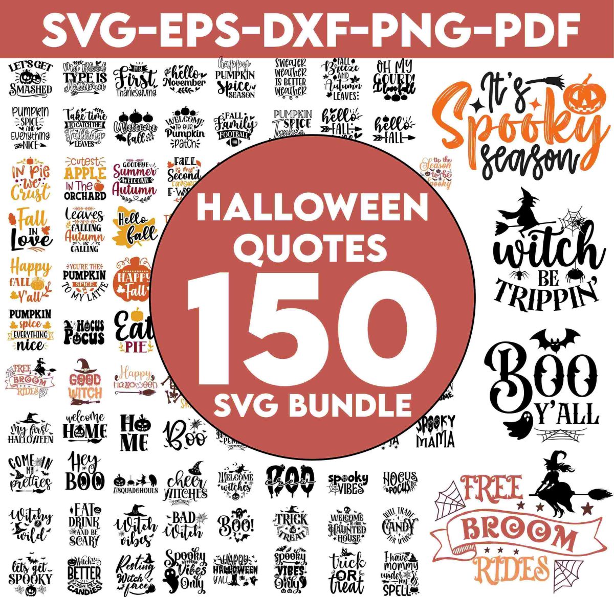 Spooky Halloween Quotes SVG Bundle Silhouette Witch Ghost Clipart