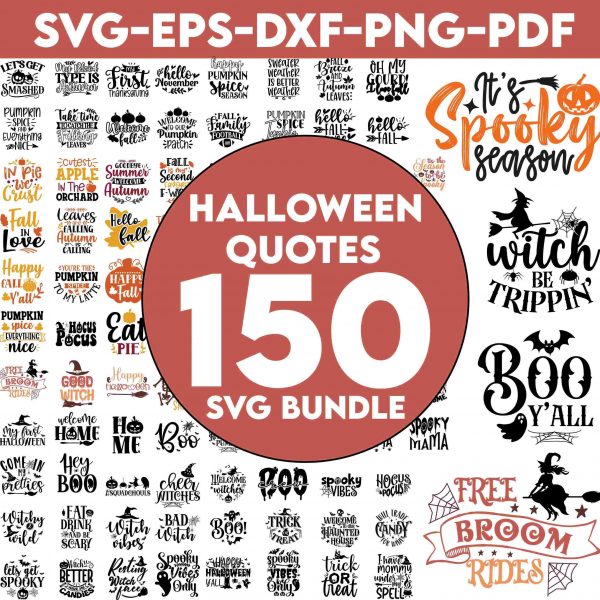 Spooky Halloween Quotes SVG Bundle Silhouette Witch Ghost Clipart