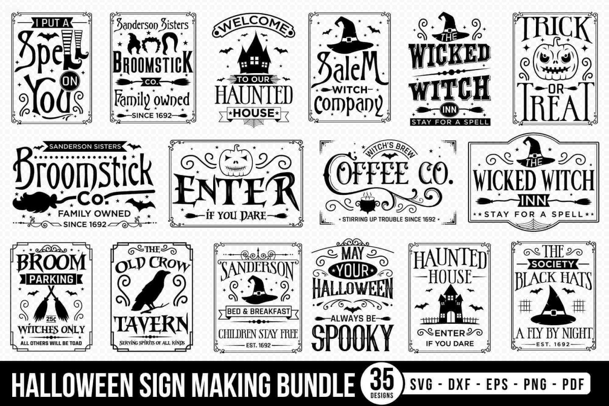 Spooky Halloween Sign Bundle SVG PNG Files