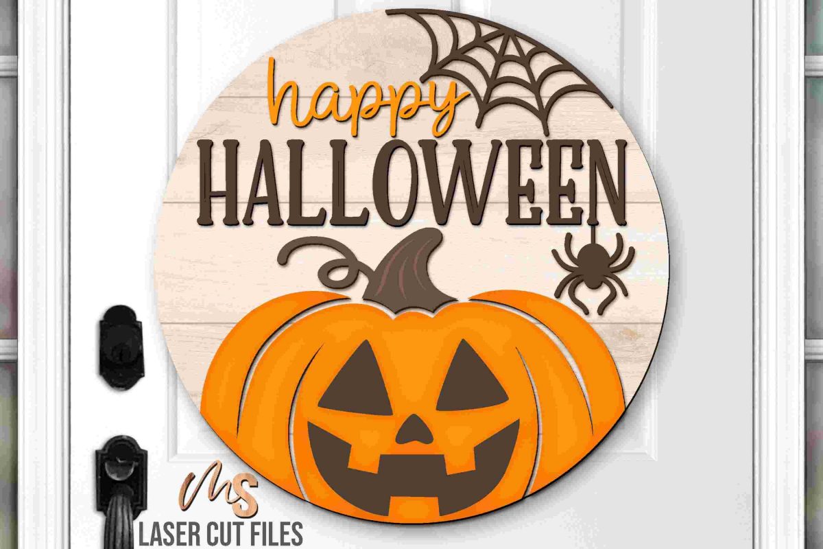 Spooky Halloween Sign Door Hanger SVG Jack O Lantern Pumpkin