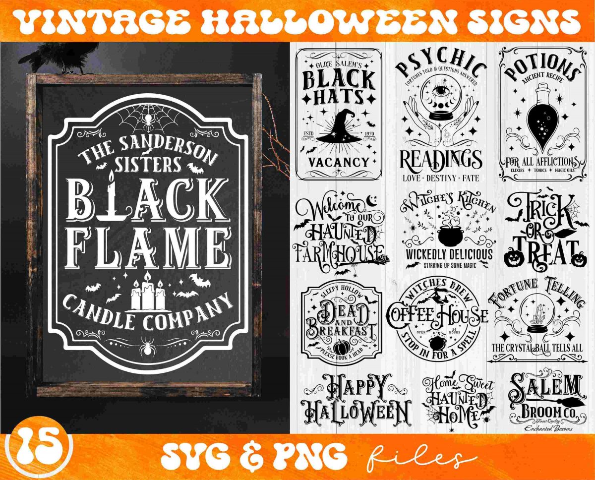 Spooky Halloween Sign SVG Bundle Farmhouse Old Haunted Home Black