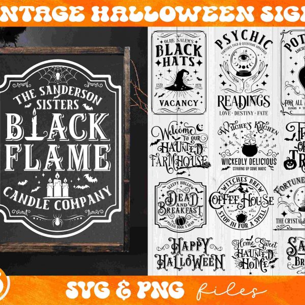 Spooky Halloween Sign SVG Bundle Farmhouse Old Haunted Home Black