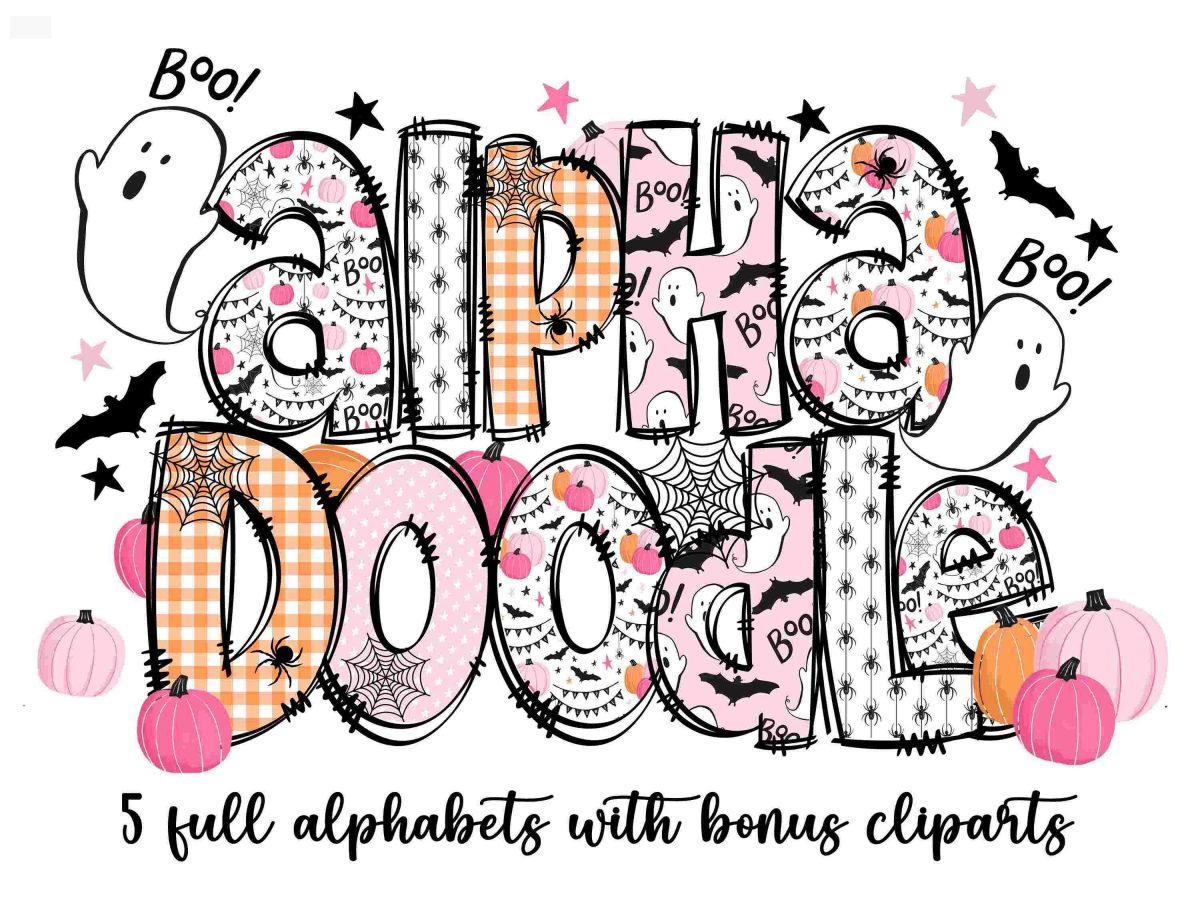 Spooky Halloween SVG Alphabet Pack Pink Clipart Bundle with Witch