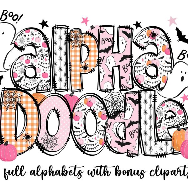 Spooky Halloween SVG Alphabet Pack Pink Clipart Bundle with Witch