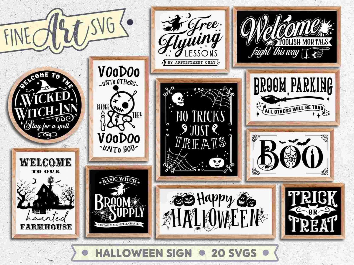 Spooky Halloween SVG Bundle 20 Retro Sign Files for Cricut Silhouette