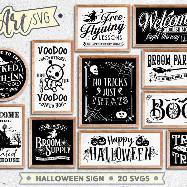 Spooky Halloween SVG Bundle 20 Retro Sign Files for Cricut Silhouette