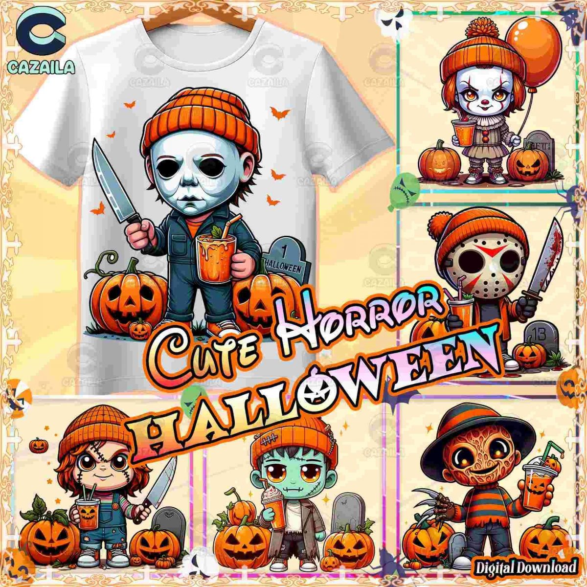 Spooky Halloween SVG Bundle Cute Horror Characters Pumpkins Shirt