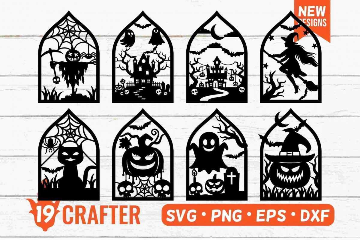 Spooky Halloween SVG Bundle Laser Cut Window Door Decor with Ghost