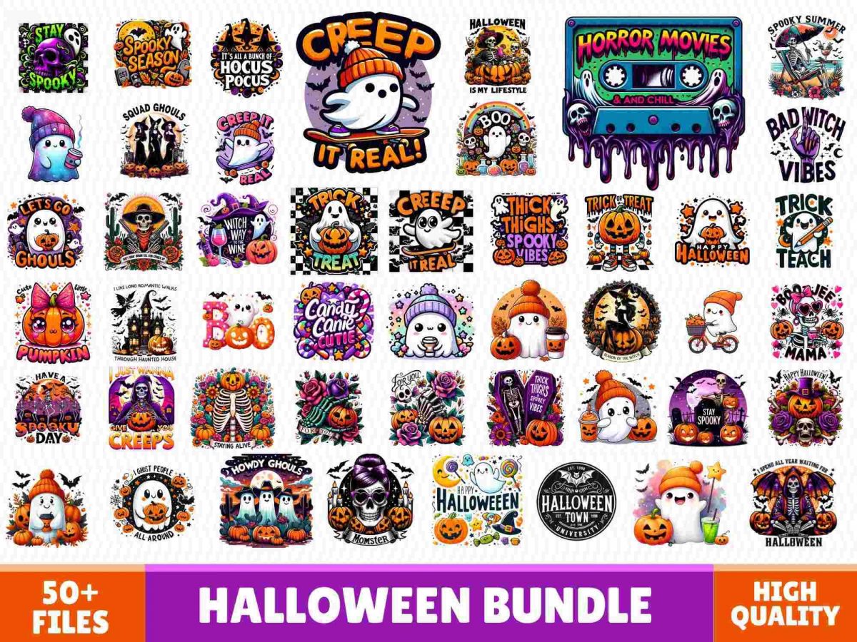 Spooky Halloween SVG Bundle Retro Pumpkin Ghost Designs