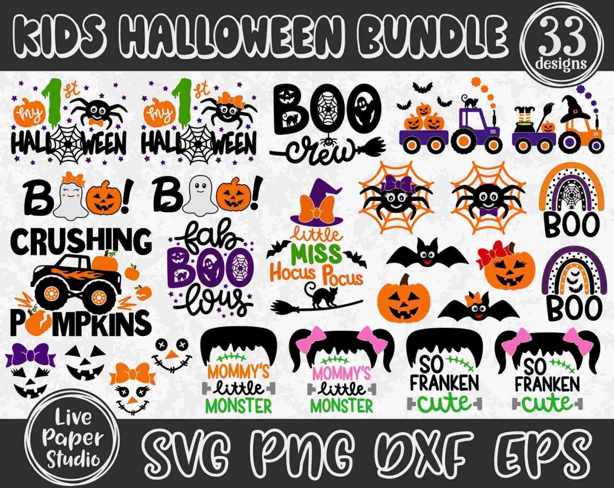 Spooky Halloween SVG Bundle Witch Ghost Pumpkin Kids Costume BOO