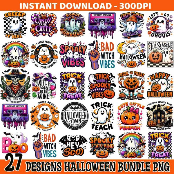 Spooky Halloween SVG PNG Bundle Ghosts Pumpkins Retro Designs