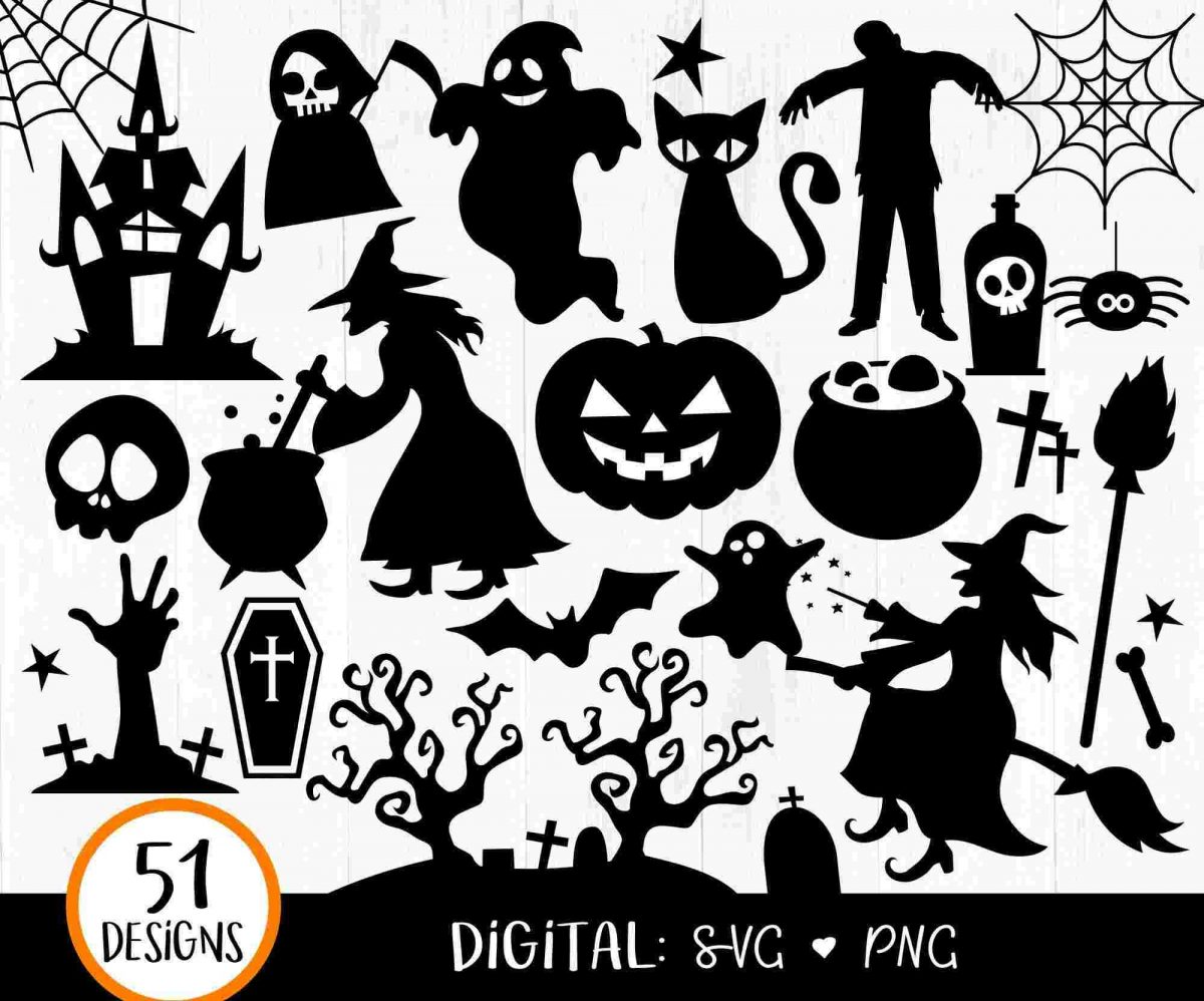 Spooky Halloween SVG Witch Ghost Clipart Pumpkin PNG Graphics