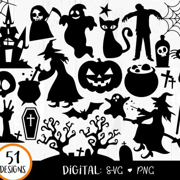 Spooky Halloween SVG Witch Ghost Clipart Pumpkin PNG Graphics