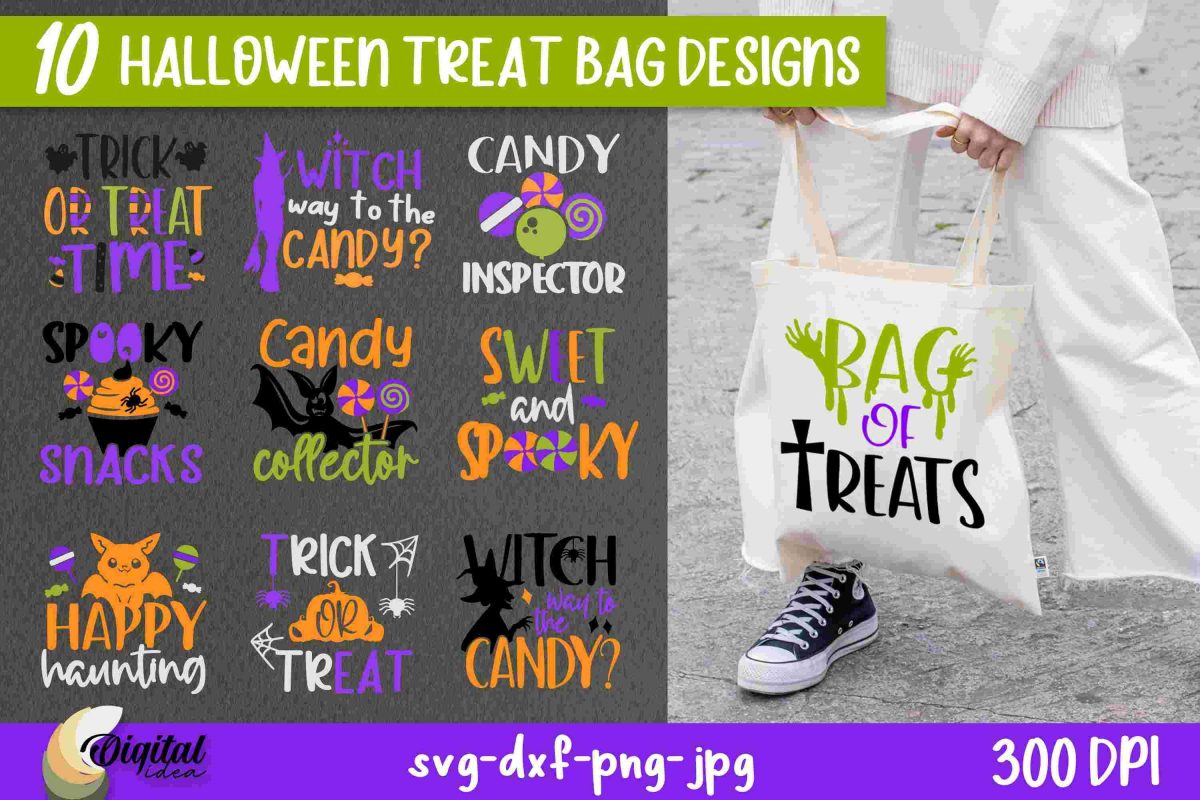 Spooky Halloween Treat Bag Designs Bundle SVG PNG